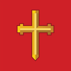 golden cross on red