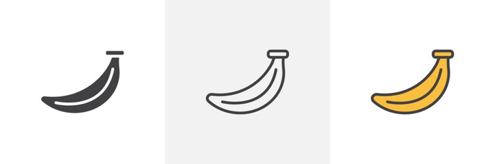 banana icon symbol collection on white background.