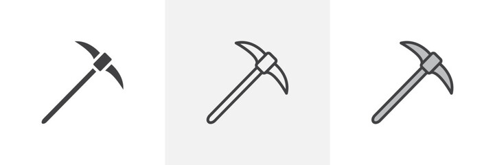 Pickaxe icon symbol collection on white background.
