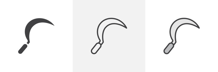 Sickle icon symbol collection on white background.