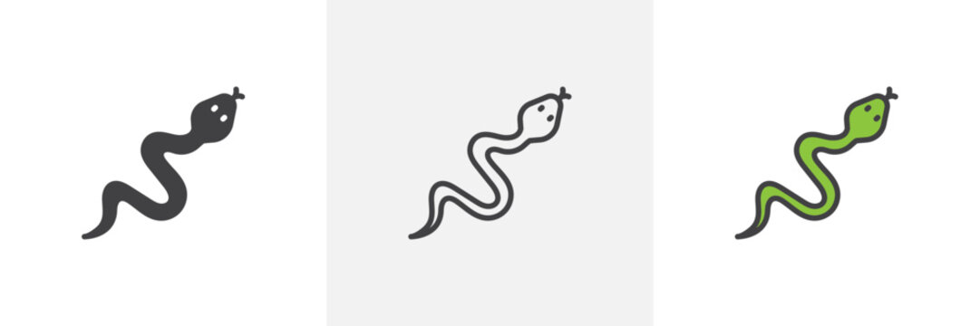 Snake icon symbol collection on white background.