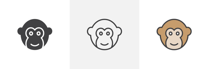 Monkey icon symbol collection on white background.