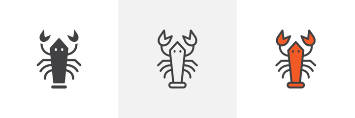 Lobster icon symbol collection on white background.