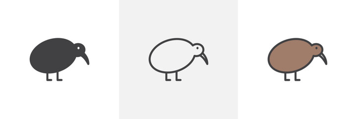 Kiwi bird icon symbol collection on white background.