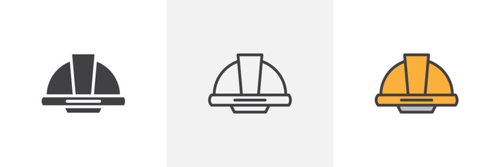Hard hat icon symbol collection on white background.