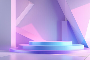 A 3D render of a podium background for product display, featuring a modern and abstract design with...