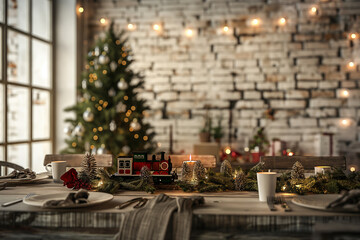 Christmas table with polar train post cart