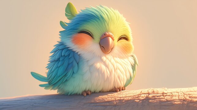 Cute baby bird, adorable colorful parakeet illustration. Perfect for kids book, wallpaper, greeting card