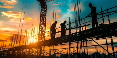 Three men are working on a construction site