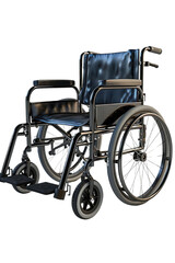 Fototapeta premium Modern black wheelchair with comfortable seat and armrests, suitable for mobility assistance and medical needs in healthcare environments.
