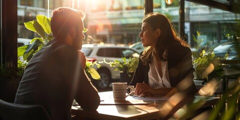 Two people are sitting at a table in a restaurant
