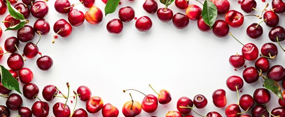 cherry fruit with empty space in the middle and white background