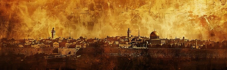 photo collage with an ancient city. Paper texture. AI generated illustration