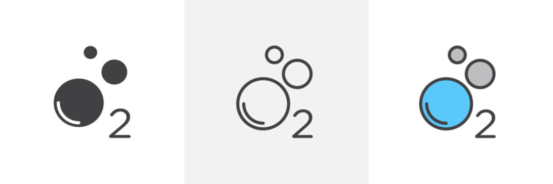 Oxygen O2 icon symbol collection on white background.