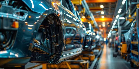 Fototapeta premium A car is being built in a factory