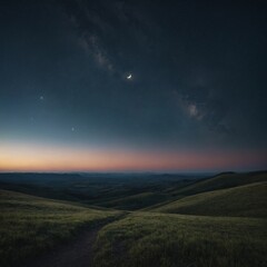 Fototapeta premium A serene landscape with a crescent moon rising.