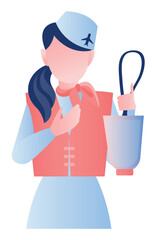 Flight attendant holding oxygen mask, vector.
