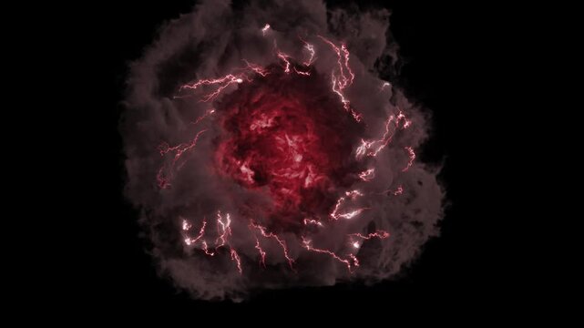Gate portal effect animation with alpha channel for logo intro, Opening portal and thunder smoke, gateway to another world dimension. portal animation particle cloud, Reds energy emission