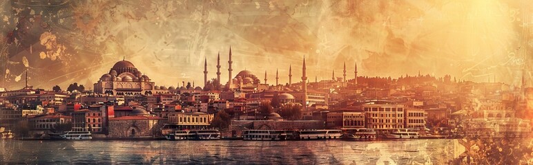 Obraz premium photo collage with an ancient city. Paper texture. AI generated illustration