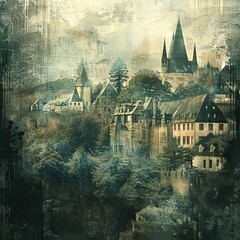 photo collage with an ancient city. Paper texture. AI generated illustration