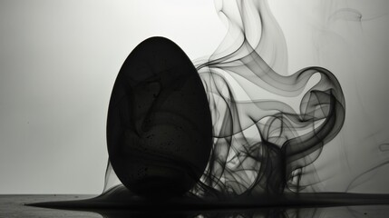 A studio photo of an egg with a stunning silhouette and intricate smoke details on a clean background with space for text