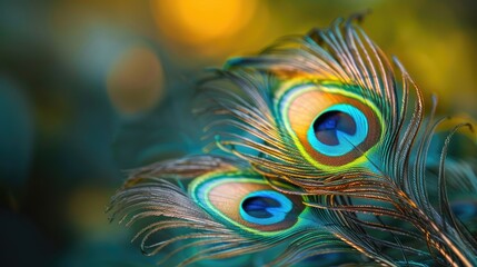 Obraz premium Peacock Feather Fantasy A mesmerizing peacock feather artwork, rendered in soft hues with flat texture and intricate patterns, is captured in high resolution for a seamless design experience