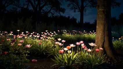 A garden where enchanted flowers bloom only under moonlight, revealing hidden messages ai_generated