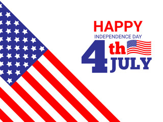 Happy Independence Day 4th of July text against white background with American flag, illustration.