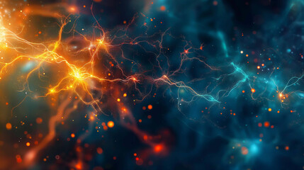 An abstract interpretation of the human mind, with neurons firing and synapses connecting in a vibrant network. 
