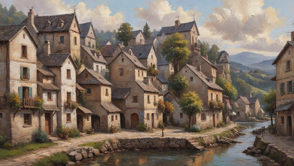 A surreal oil painting on canvas, featuring thick, raised layers of paint that blend organic and geometric textures into a captivating, otherworldly architectural scene, Generative AI.