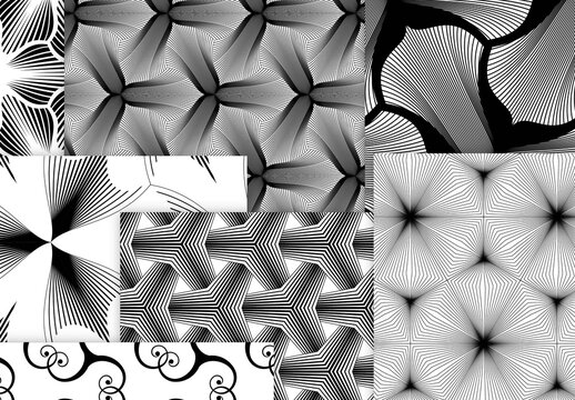 Seamless Pattern Collection with Simple Black and White Geometric Shapes
