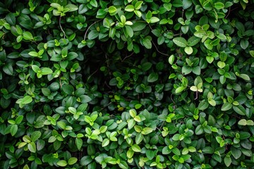 A close-up view of a dense, green foliage with overlapping leaves. The vibrant green color creates a natural, textured background