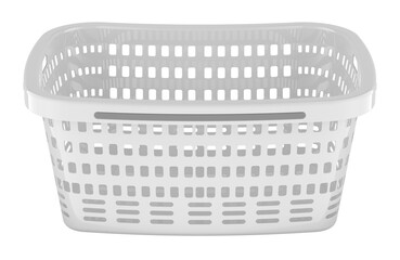 Empty Laundry basket plastic, white color. 3D rendering isolated on transparent background