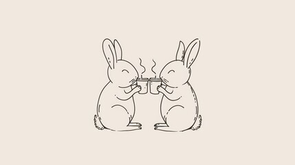 Obraz premium A couple of rabbits sitting next to each other