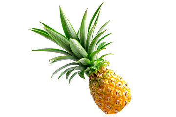 Fototapeta premium Vibrant and juicy pineapple with green leaves, perfect for summer recipes, isolated on white transparent background.