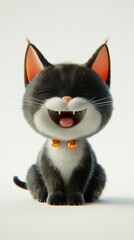 A black and white cat with its mouth open