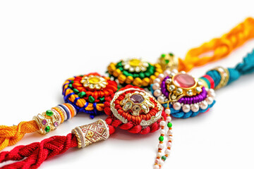 Colorful rakhi on white background for indian festival raksha bandhan