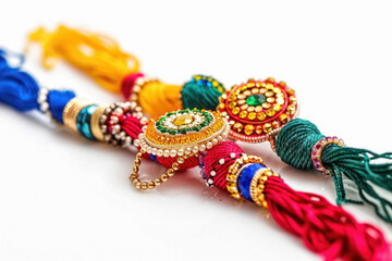 Colorful rakhi on white background for indian festival raksha bandhan