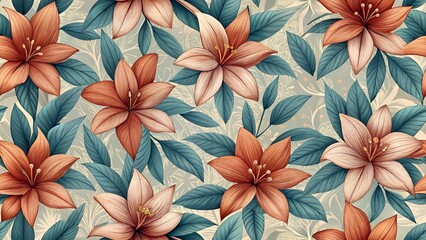 Fototapeta premium cute lily flower seamless background with high detailing
