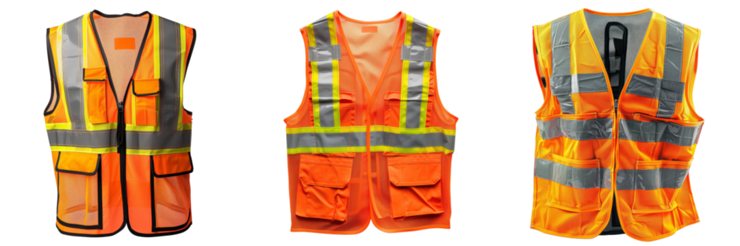 set of safety vest on transparent background