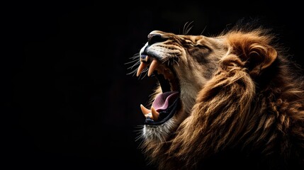 Lion roaring on black background.