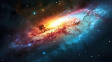 Fototapeta premium A colorful galaxy with an unusual, bright central core.,majestic astronomical image of galaxy universe space beautiful like magic in dream