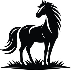 Running horse black silhouette. Vector illustration.