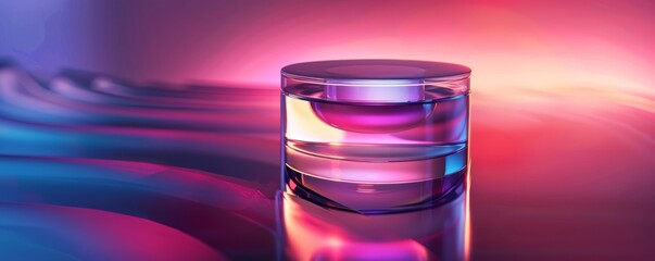 Glass cylinder with vivid neon lighting on abstract background