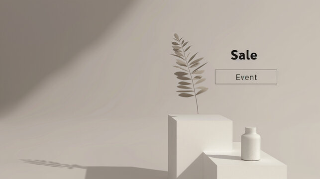 A serene backdrop with soft pastel tones and minimalistic lines, showcasing a prominent 'Sale' tag and percentage discounts, tailored for an elegant discount promotion.

