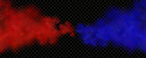 Red blue clouds effect. Cold and hot smoke texture. Abstract neon flame fog. Confrontation concept in sports boxing competition.
