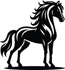 Running horse black silhouette. Vector illustration.