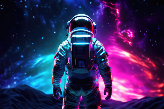 Astronaut in outer space. Holographic image.