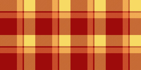 Flow seamless pattern tartan, paisley texture fabric check. Girl background vector plaid textile in red and yellow colors.