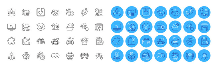 Excise duty, Holiday presents and Business idea line icons pack. Qr code, Load document, Frying pan web icon. Winner cup, Justice scales, Baggage reclaim pictogram. Cake, Internet. Vector